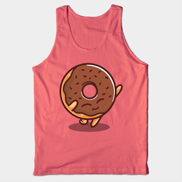 Happy Kawaii Donut Dancing Cute Funny Kawaii Food Brown Tank Top by AstroWolfStudio